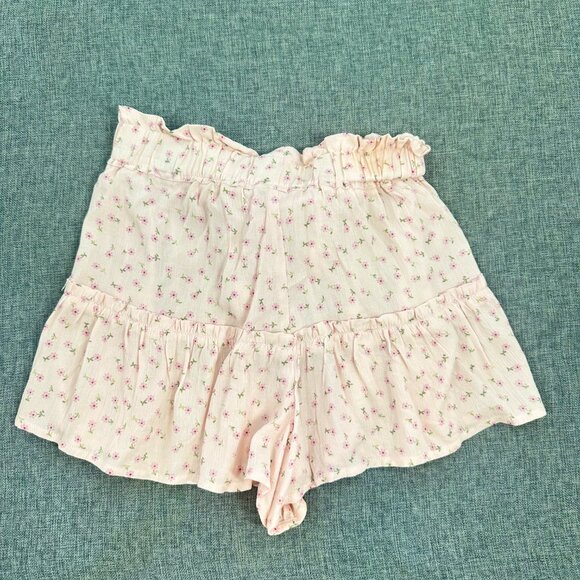 Pre-Owned‎ Vanilla Star Mini Shorts Skirt Floral Elastic Waist Pale Pink Ruffled - Picture 13 of 15